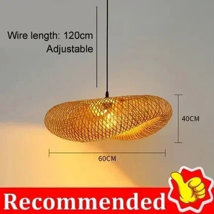 40-80cm Bamboo Weaving LED Pendant Light HandMade Vintage Home Hanging Chandelier Lampshade Dining Living Room Indoor Fixtures - Smoothy Home