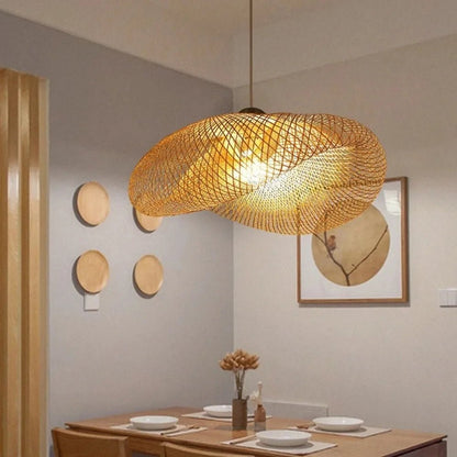 40-80cm Bamboo Weaving LED Pendant Light HandMade Vintage Home Hanging Chandelier Lampshade Dining Living Room Indoor Fixtures - Smoothy Home