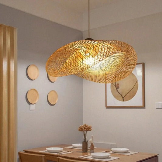 40-80cm Bamboo Weaving LED Pendant Light HandMade Vintage Home Hanging Chandelier Lampshade Dining Living Room Indoor Fixtures - Smoothy Home