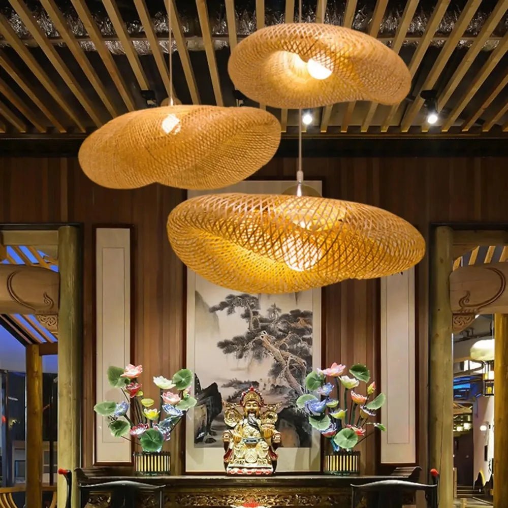 40-80cm Bamboo Weaving LED Pendant Light HandMade Vintage Home Hanging Chandelier Lampshade Dining Living Room Indoor Fixtures - Smoothy Home