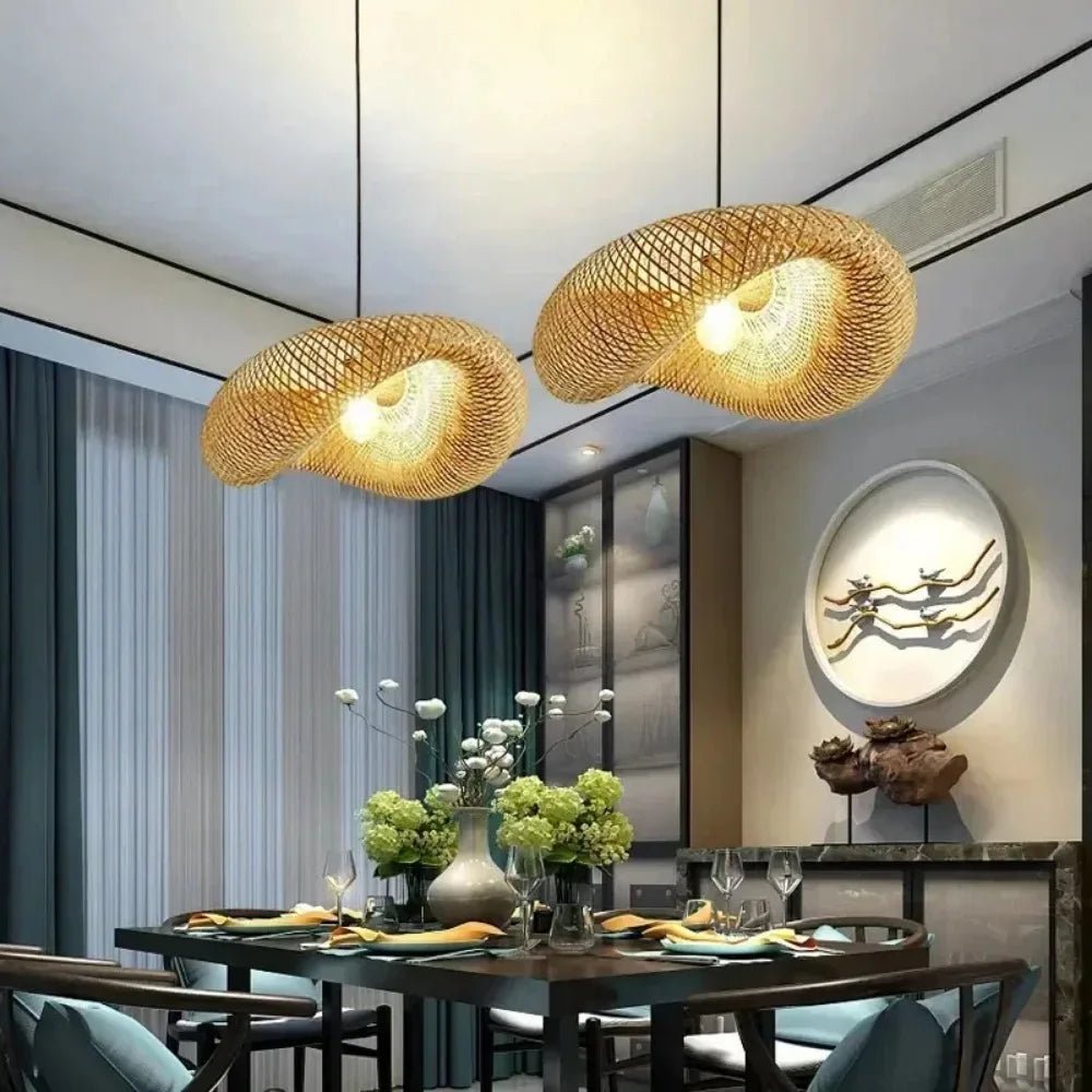 40-80cm Bamboo Weaving LED Pendant Light HandMade Vintage Home Hanging Chandelier Lampshade Dining Living Room Indoor Fixtures - Smoothy Home