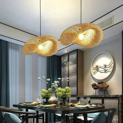 40-80cm Bamboo Weaving LED Pendant Light HandMade Vintage Home Hanging Chandelier Lampshade Dining Living Room Indoor Fixtures - Smoothy Home