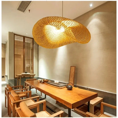 40-80cm Bamboo Weaving LED Pendant Light HandMade Vintage Home Hanging Chandelier Lampshade Dining Living Room Indoor Fixtures - Smoothy Home
