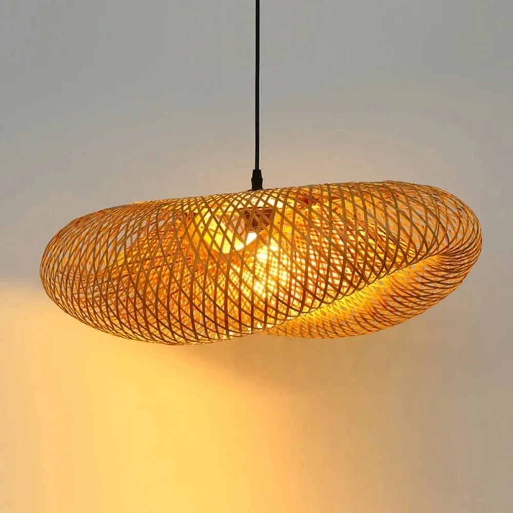 40-80cm Bamboo Weaving LED Pendant Light HandMade Vintage Home Hanging Chandelier Lampshade Dining Living Room Indoor Fixtures - Smoothy Home