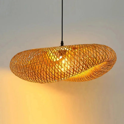 40-80cm Bamboo Weaving LED Pendant Light HandMade Vintage Home Hanging Chandelier Lampshade Dining Living Room Indoor Fixtures - Smoothy Home