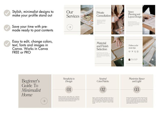 40 Interior Design Instagram Post Templates | Canva Editable Social Media Posts | Modern Minimalist Home Decor Content - Smoothy Home