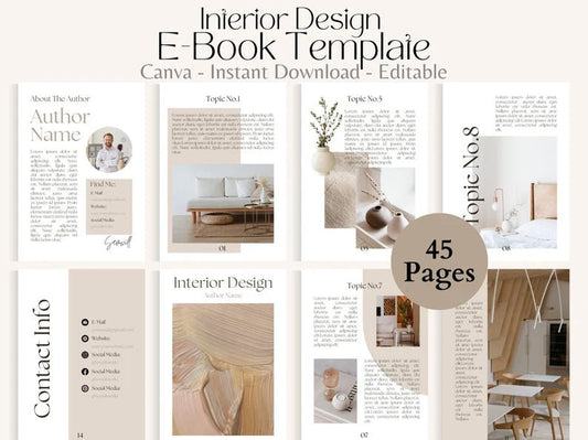 45 Page Interior Design E-Book Template | Canva Editable | Lead Magnet & Digital Product Template for Designers - Smoothy Home