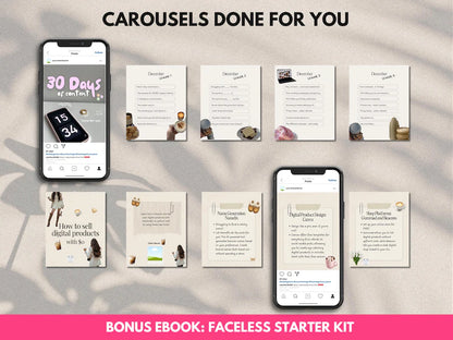 Viral Aesthetic Instagram Carousels | Done-For-You Content with MRR/PLR | Faceless & Digital Product Niches + Bonus Ebook