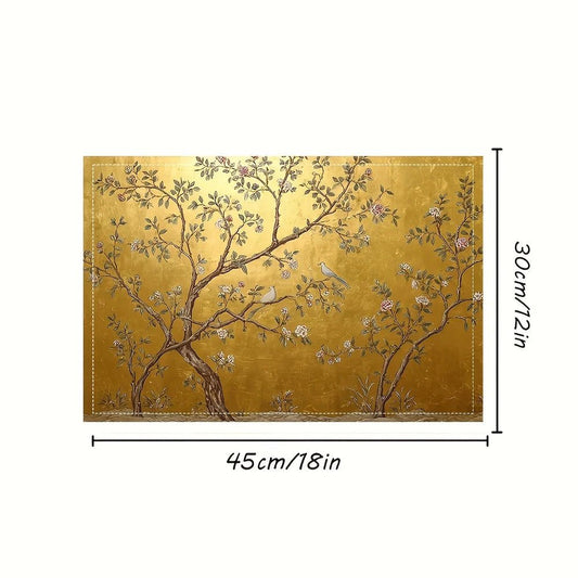 4pcs Elegant Chinoiserie Golden Placemats - Luxury Asian Motifs Table Mats Suitable for Dining Table, Kitchen, Party, Holiday - Smoothy Home