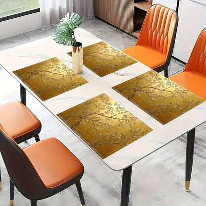 4pcs Elegant Chinoiserie Golden Placemats - Luxury Asian Motifs Table Mats Suitable for Dining Table, Kitchen, Party, Holiday - Smoothy Home