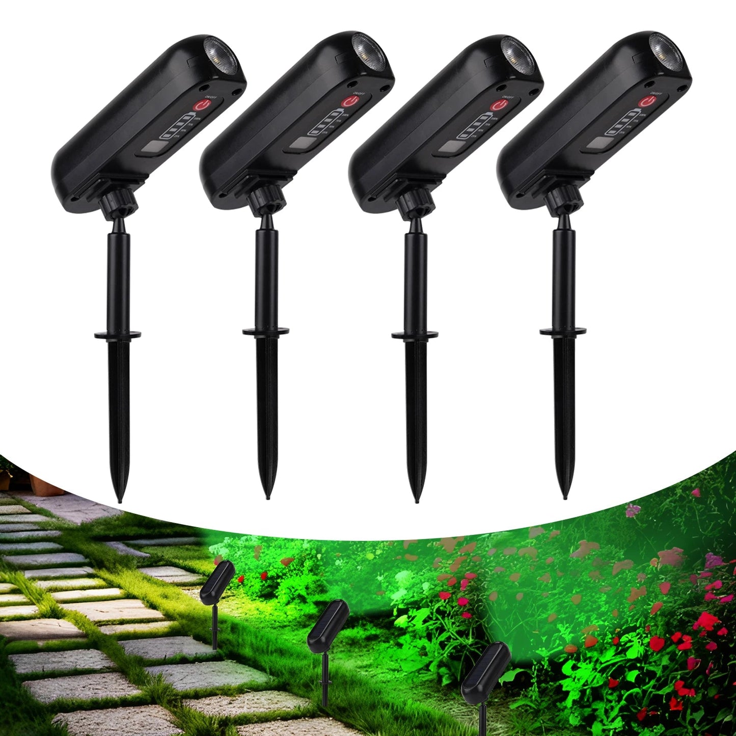 4PCS Solar LED Light Outdoor Solar Wall Light IP65 Green Garden Light Solar Spotlights Solar Uplights for Trees Pathway Yard - Smoothy Home