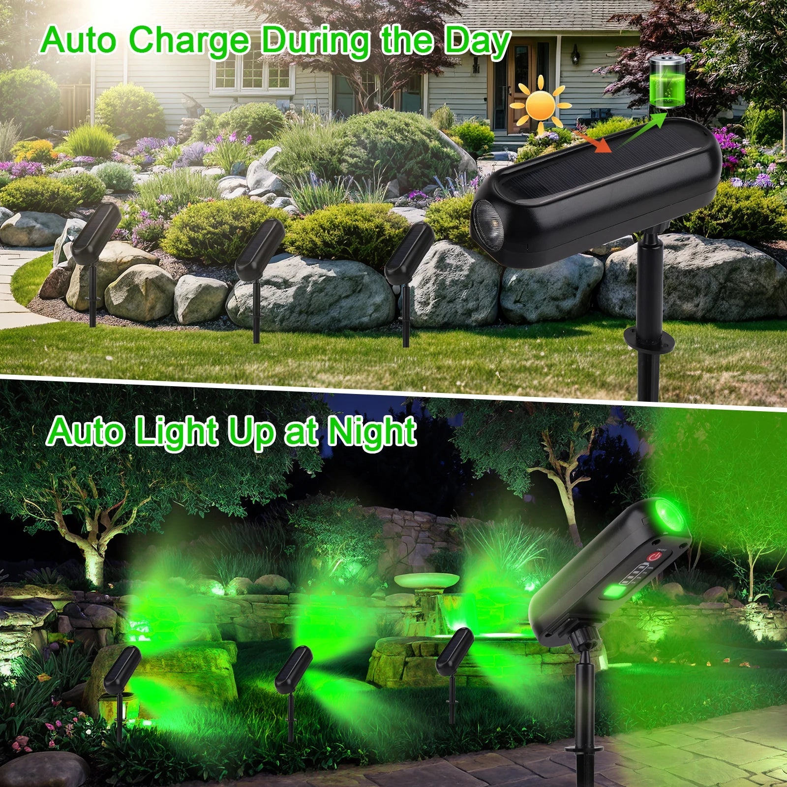 4PCS Solar LED Light Outdoor Solar Wall Light IP65 Green Garden Light Solar Spotlights Solar Uplights for Trees Pathway Yard - Smoothy Home