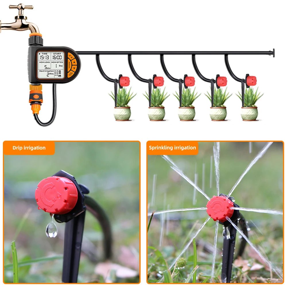 5-50M 1/4" Garden Smart Timer Irrigation Set IPX5 Waterproof LCD Automatic Watering Controller Can Be Used Water Lawn Plants kit - Smoothy Home