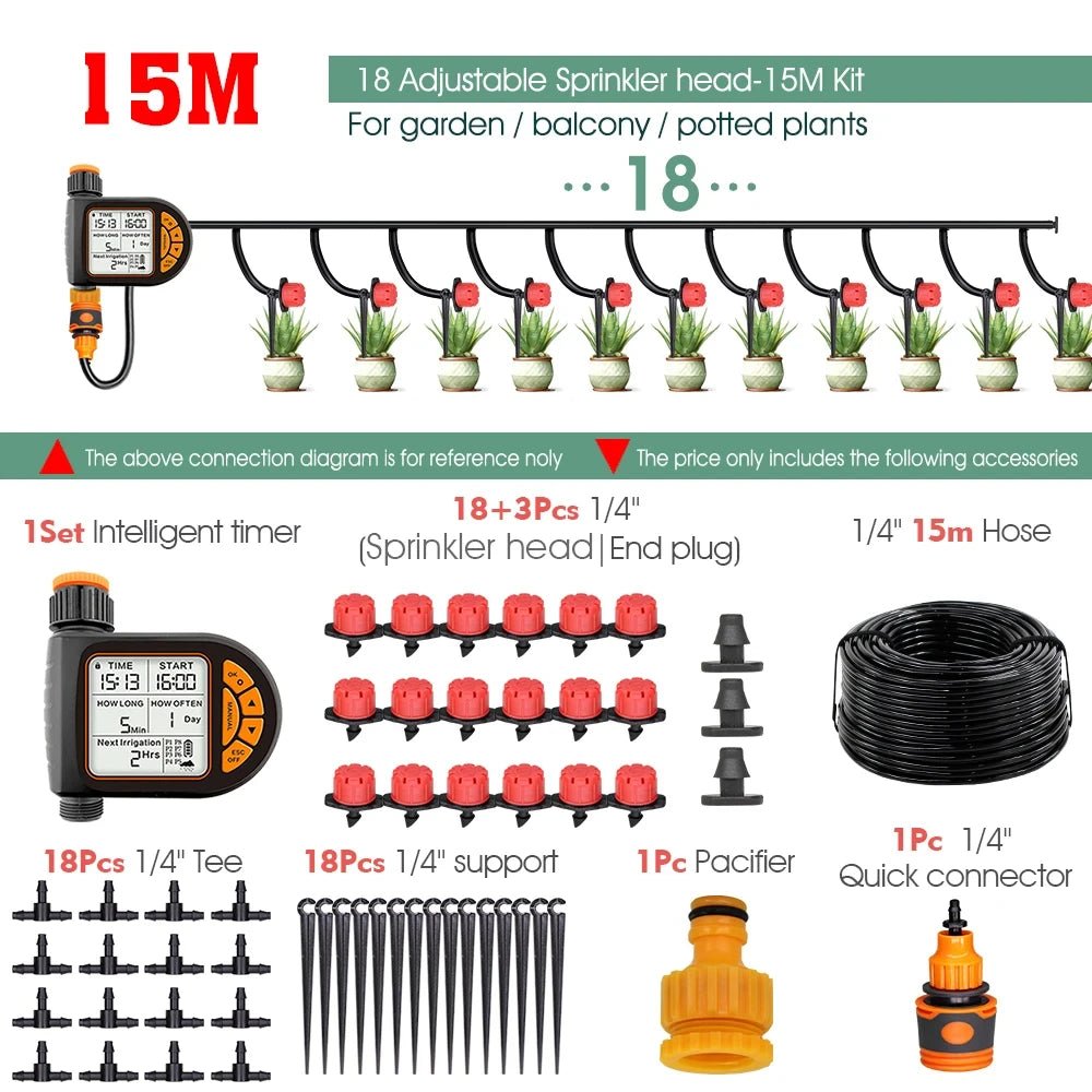 5-50M 1/4" Garden Smart Timer Irrigation Set IPX5 Waterproof LCD Automatic Watering Controller Can Be Used Water Lawn Plants kit - Smoothy Home