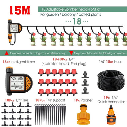 5-50M 1/4" Garden Smart Timer Irrigation Set IPX5 Waterproof LCD Automatic Watering Controller Can Be Used Water Lawn Plants kit - Smoothy Home