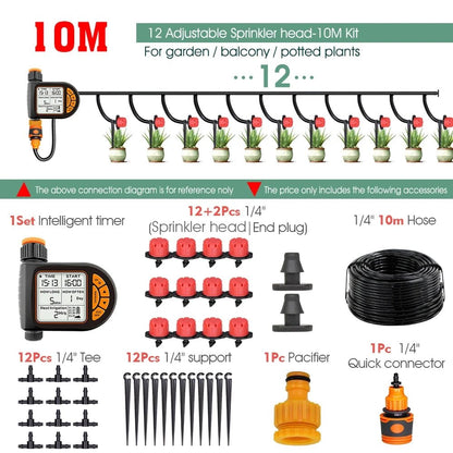 5-50M 1/4" Garden Smart Timer Irrigation Set IPX5 Waterproof LCD Automatic Watering Controller Can Be Used Water Lawn Plants kit - Smoothy Home