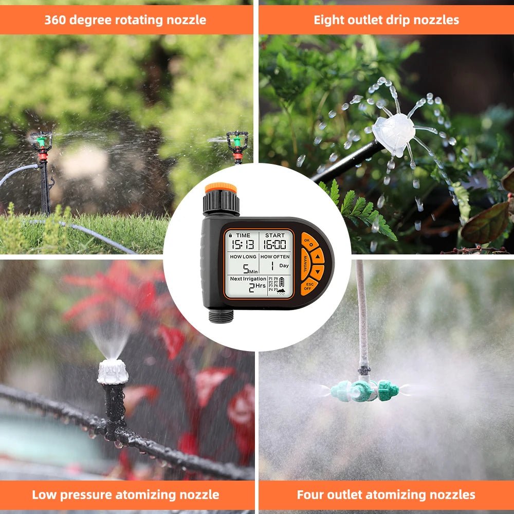 5-50M 1/4" Garden Smart Timer Irrigation Set IPX5 Waterproof LCD Automatic Watering Controller Can Be Used Water Lawn Plants kit - Smoothy Home