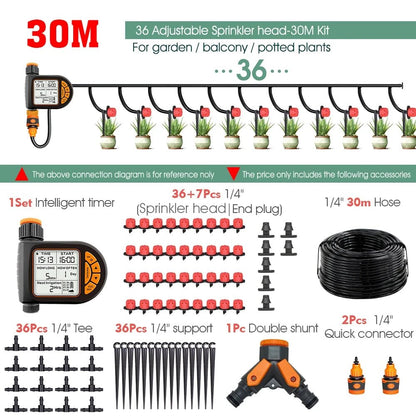 5-50M 1/4" Garden Smart Timer Irrigation Set IPX5 Waterproof LCD Automatic Watering Controller Can Be Used Water Lawn Plants kit - Smoothy Home