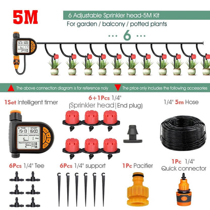 5-50M 1/4" Garden Smart Timer Irrigation Set IPX5 Waterproof LCD Automatic Watering Controller Can Be Used Water Lawn Plants kit - Smoothy Home