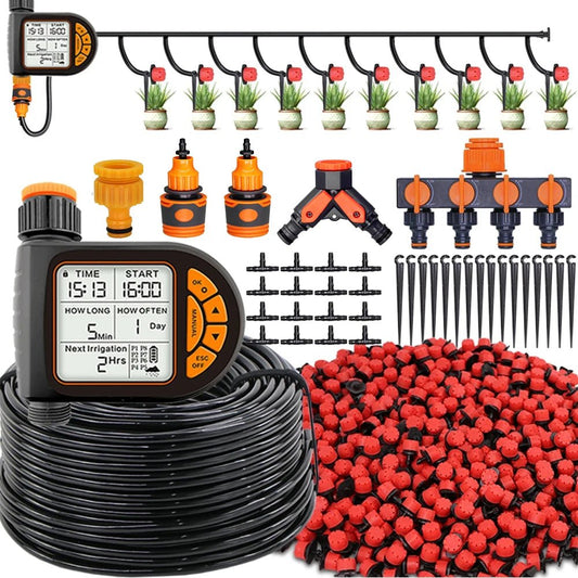 5-50M 1/4" Garden Smart Timer Irrigation Set IPX5 Waterproof LCD Automatic Watering Controller Can Be Used Water Lawn Plants kit - Smoothy Home