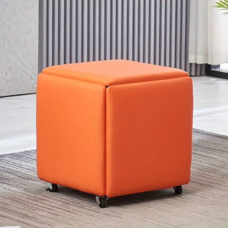 5 In 1 Pu Leather Seating Cube With Swivel Casters Staable Sofa Chair Stool Nesting Ottoman Stool Movable Footstool Dressing - Smoothy Home