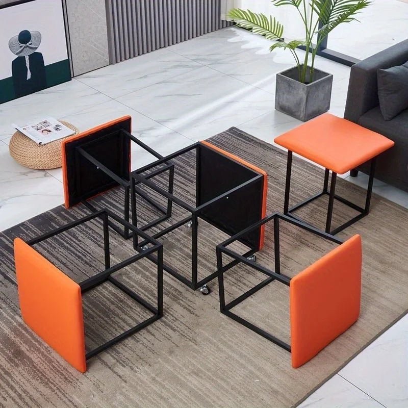 5 In 1 Pu Leather Seating Cube With Swivel Casters Staable Sofa Chair Stool Nesting Ottoman Stool Movable Footstool Dressing - Smoothy Home