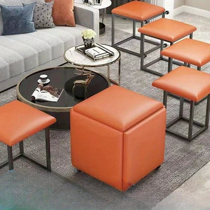 5 In 1 Pu Leather Seating Cube With Swivel Casters Staable Sofa Chair Stool Nesting Ottoman Stool Movable Footstool Dressing - Smoothy Home