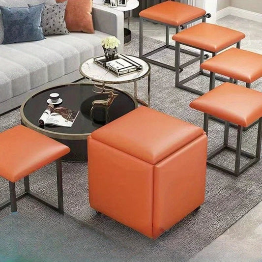 5 In 1 Pu Leather Seating Cube With Swivel Casters Staable Sofa Chair Stool Nesting Ottoman Stool Movable Footstool Dressing - Smoothy Home
