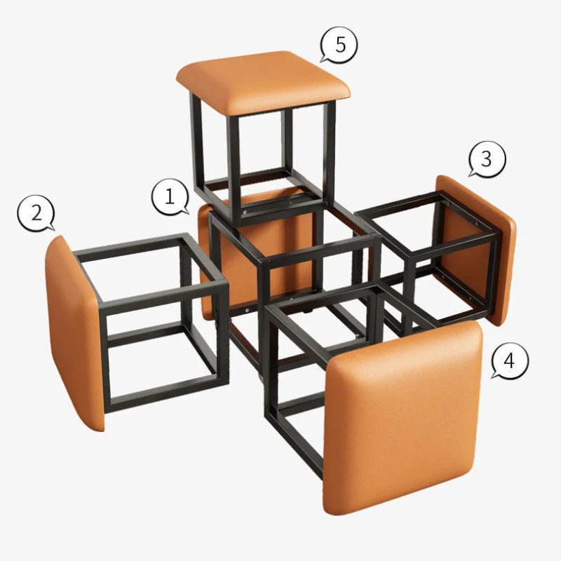 5 In 1 Pu Leather Seating Cube With Swivel Casters Staable Sofa Chair Stool Nesting Ottoman Stool Movable Footstool Dressing - Smoothy Home