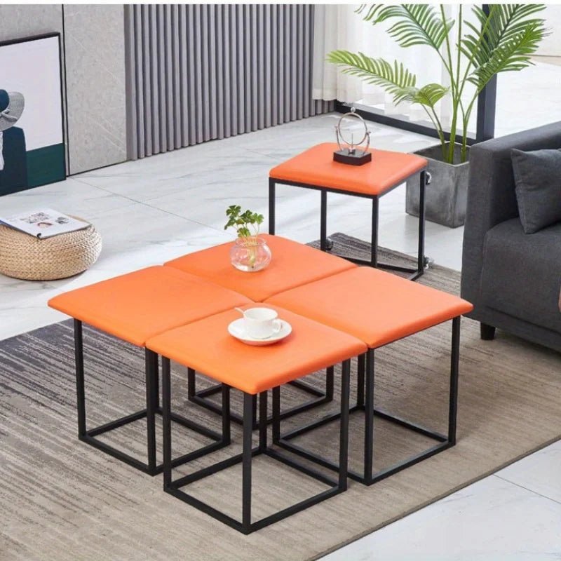 5 In 1 Pu Leather Seating Cube With Swivel Casters Staable Sofa Chair Stool Nesting Ottoman Stool Movable Footstool Dressing - Smoothy Home