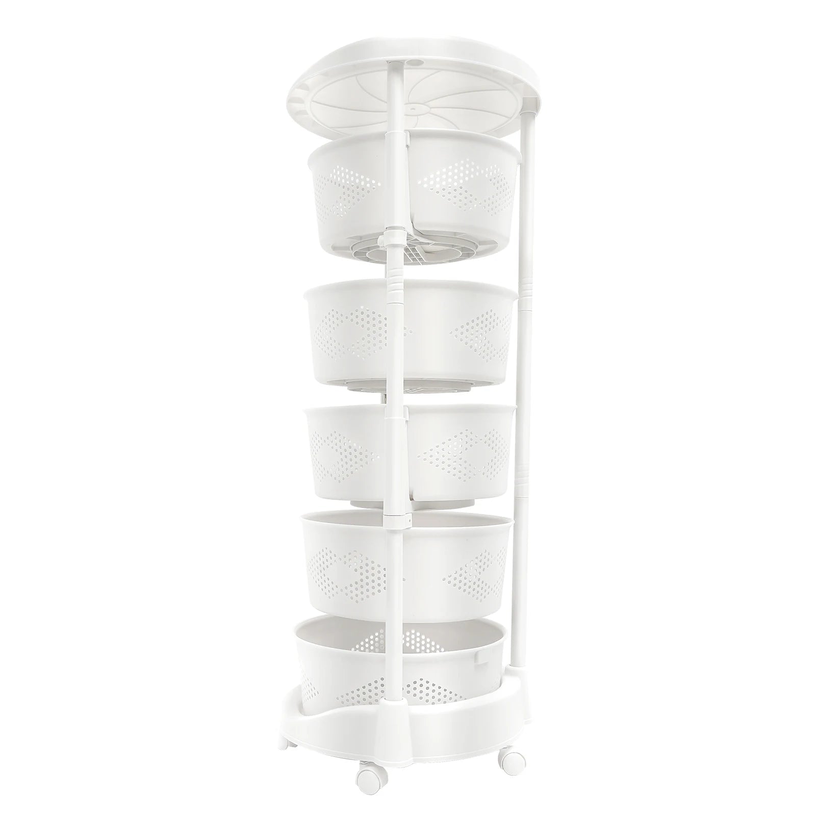 5-Tier Rotating Storage Shelf 50KG Load 180° Swivel PP Rolling Storage Rack with Universal Casters for Kitchen Bathroom Office - Smoothy Home