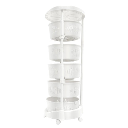 5-Tier Rotating Storage Shelf 50KG Load 180° Swivel PP Rolling Storage Rack with Universal Casters for Kitchen Bathroom Office - Smoothy Home