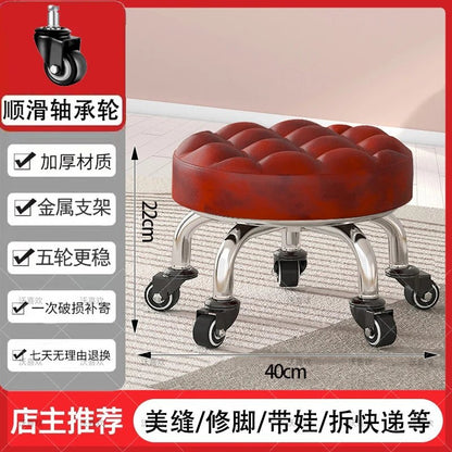 5-Wheel Metal Stool - Thickened Silent Low Stool with Sturdy Frame for Home/Foot Spa/Cosmetology/Kids - Smoothy Home