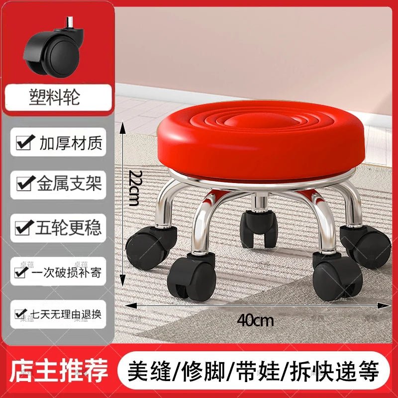 5-Wheel Metal Stool - Thickened Silent Low Stool with Sturdy Frame for Home/Foot Spa/Cosmetology/Kids - Smoothy Home