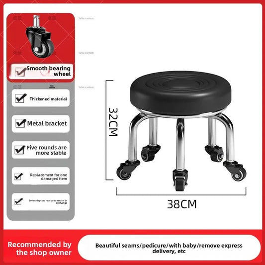 5-Wheel Metal Stool - Thickened Silent Low Stool with Sturdy Frame for Home/Foot Spa/Cosmetology/Kids - Smoothy Home