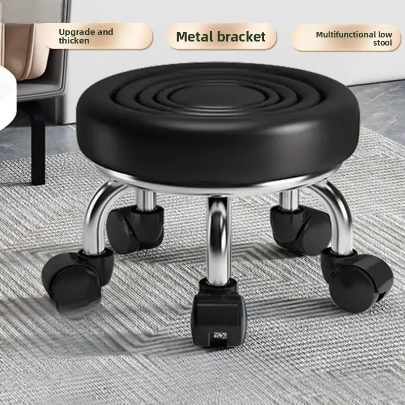 5-Wheel Metal Stool - Thickened Silent Low Stool with Sturdy Frame for Home/Foot Spa/Cosmetology/Kids - Smoothy Home