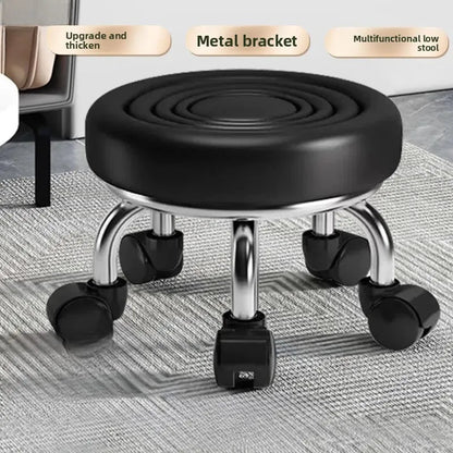 5-Wheel Metal Stool - Thickened Silent Low Stool with Sturdy Frame for Home/Foot Spa/Cosmetology/Kids - Smoothy Home