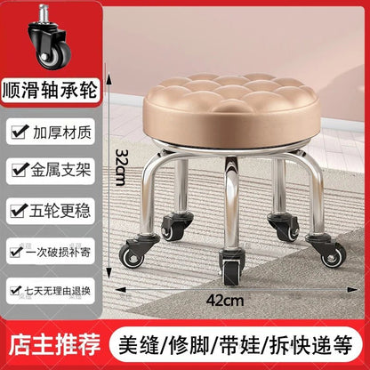 5-Wheel Metal Stool - Thickened Silent Low Stool with Sturdy Frame for Home/Foot Spa/Cosmetology/Kids - Smoothy Home