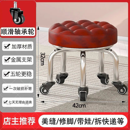 5-Wheel Metal Stool - Thickened Silent Low Stool with Sturdy Frame for Home/Foot Spa/Cosmetology/Kids - Smoothy Home