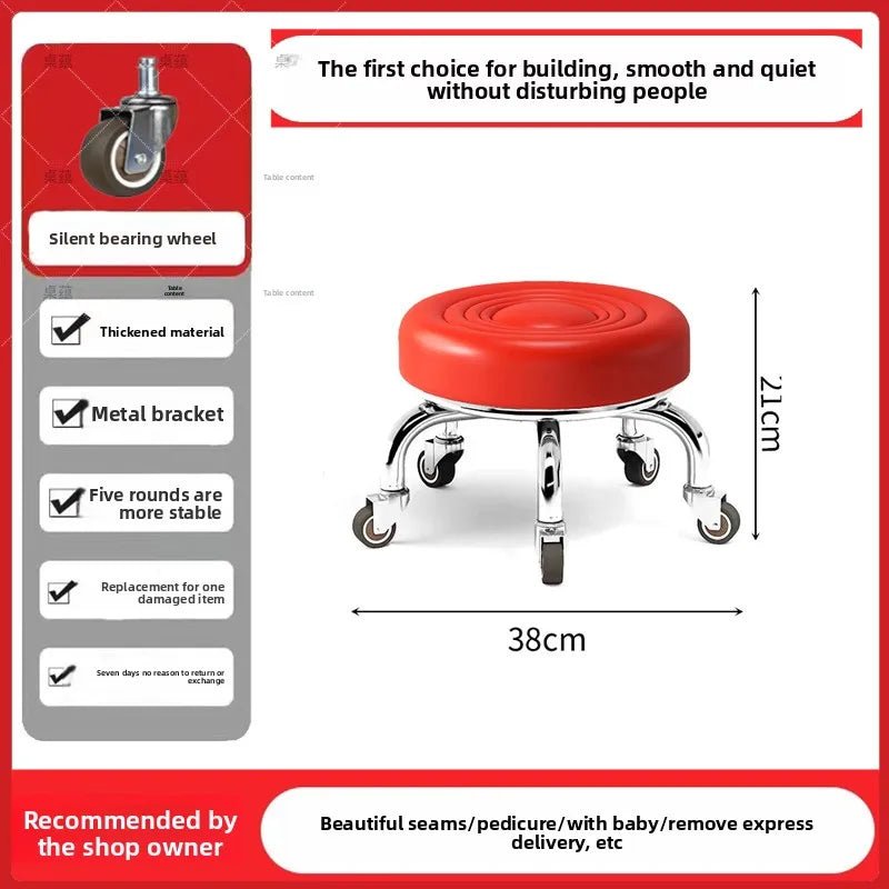 5-Wheel Metal Stool - Thickened Silent Low Stool with Sturdy Frame for Home/Foot Spa/Cosmetology/Kids - Smoothy Home