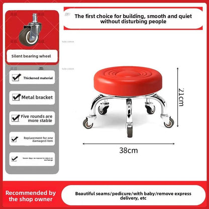 5-Wheel Metal Stool - Thickened Silent Low Stool with Sturdy Frame for Home/Foot Spa/Cosmetology/Kids - Smoothy Home