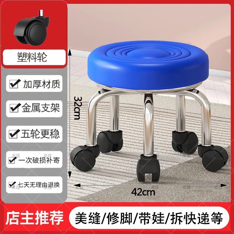 5-Wheel Metal Stool - Thickened Silent Low Stool with Sturdy Frame for Home/Foot Spa/Cosmetology/Kids - Smoothy Home