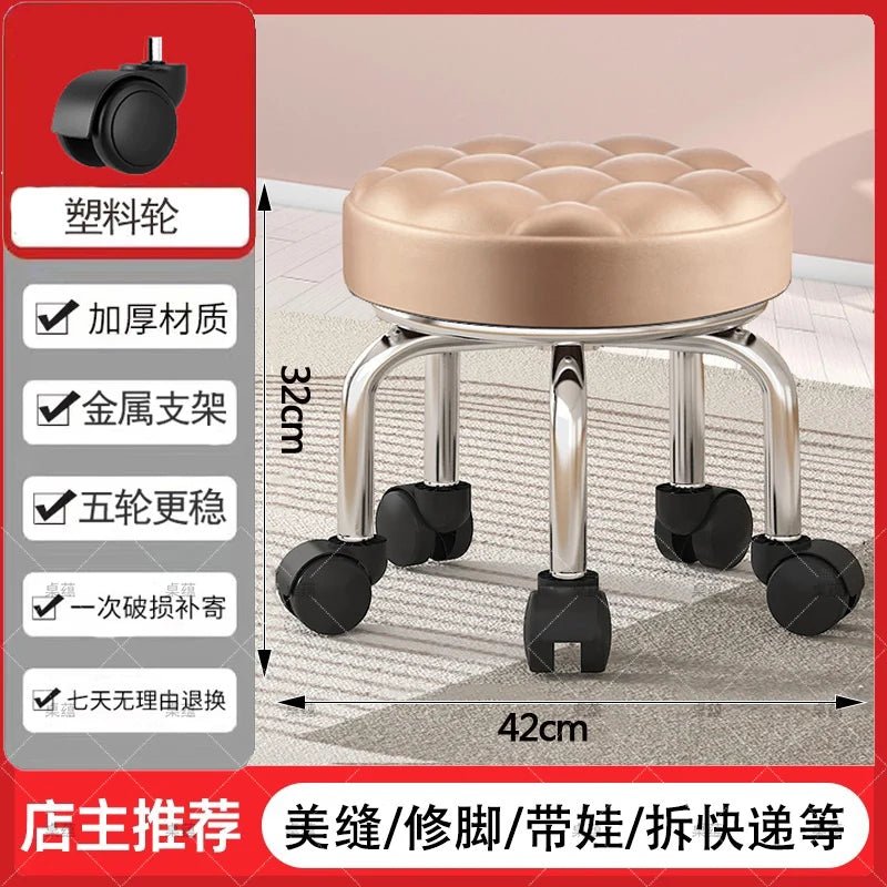 5-Wheel Metal Stool - Thickened Silent Low Stool with Sturdy Frame for Home/Foot Spa/Cosmetology/Kids - Smoothy Home