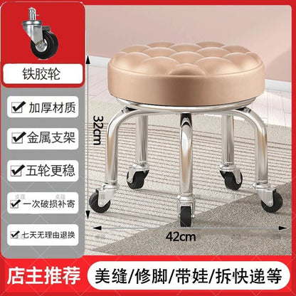 5-Wheel Metal Stool - Thickened Silent Low Stool with Sturdy Frame for Home/Foot Spa/Cosmetology/Kids - Smoothy Home
