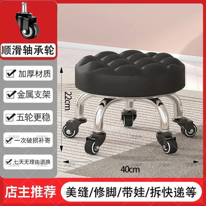 5-Wheel Metal Stool - Thickened Silent Low Stool with Sturdy Frame for Home/Foot Spa/Cosmetology/Kids - Smoothy Home