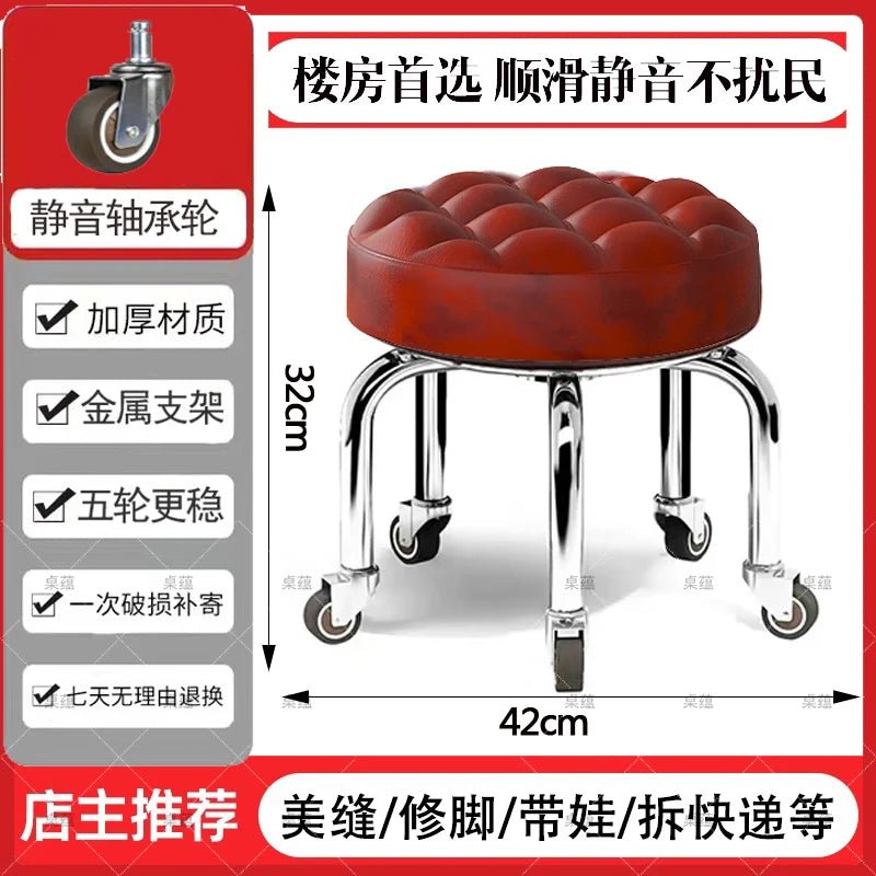 5-Wheel Metal Stool - Thickened Silent Low Stool with Sturdy Frame for Home/Foot Spa/Cosmetology/Kids - Smoothy Home