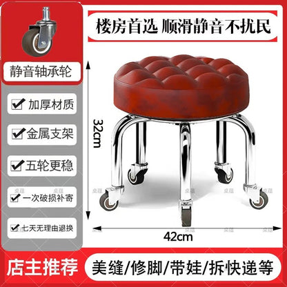 5-Wheel Metal Stool - Thickened Silent Low Stool with Sturdy Frame for Home/Foot Spa/Cosmetology/Kids - Smoothy Home