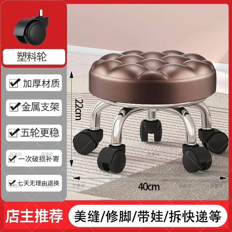 5-Wheel Metal Stool - Thickened Silent Low Stool with Sturdy Frame for Home/Foot Spa/Cosmetology/Kids - Smoothy Home