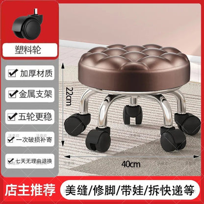 5-Wheel Metal Stool - Thickened Silent Low Stool with Sturdy Frame for Home/Foot Spa/Cosmetology/Kids - Smoothy Home