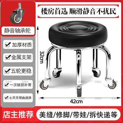 5-Wheel Metal Stool - Thickened Silent Low Stool with Sturdy Frame for Home/Foot Spa/Cosmetology/Kids - Smoothy Home